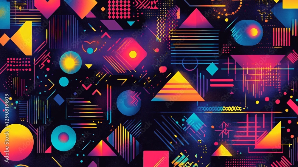 A radiant neon overlay pattern background with glowing geometric designs A radiant neon overlay pattern background with glowing geometric designs