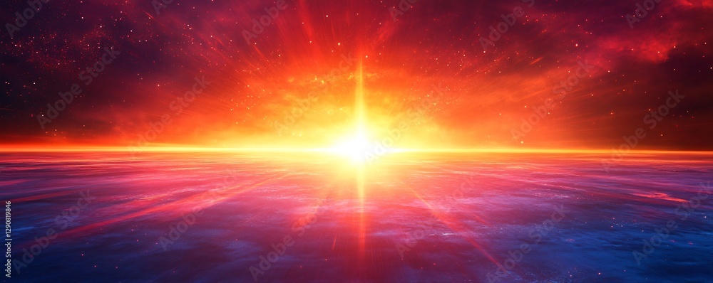 Fototapeta premium A radiant neon sunrise glow background with vibrant horizon light effects