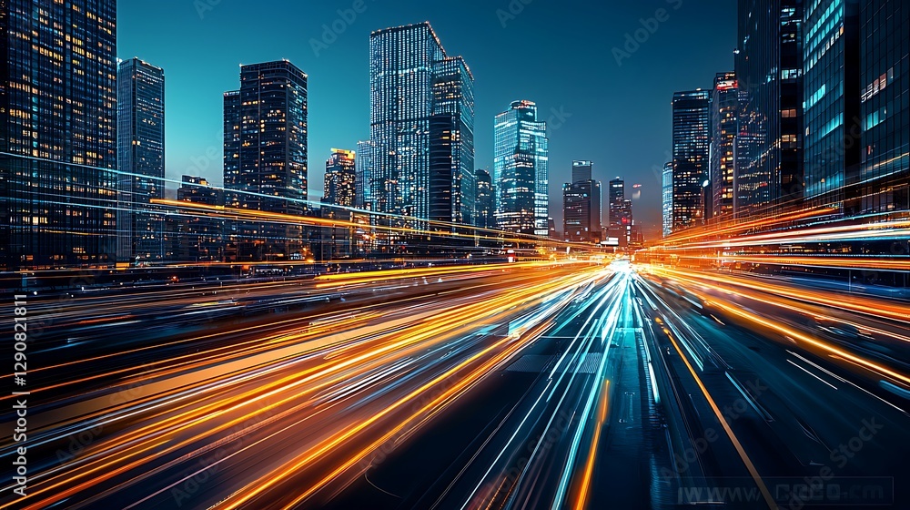 Fototapeta premium Cityscape at Night with Light Trails.