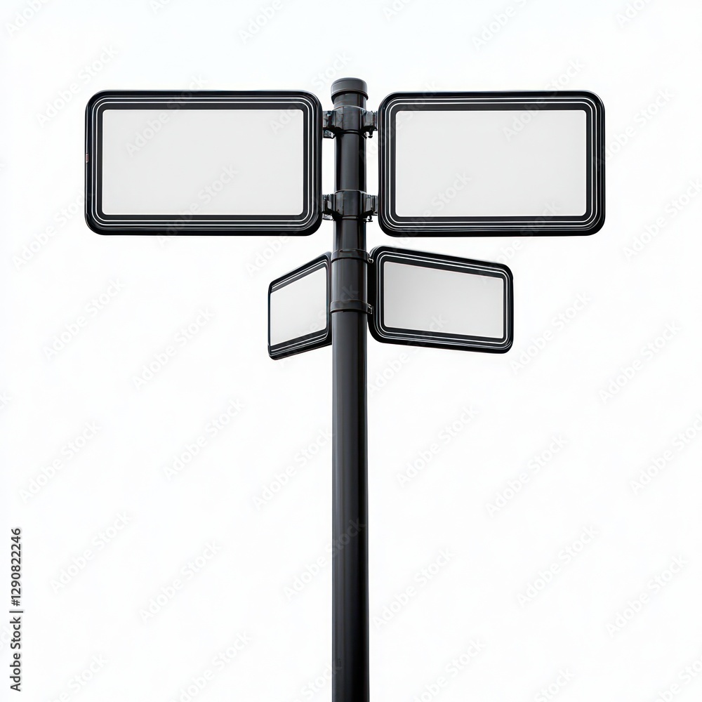 Fototapeta premium White background featuring a photo of blank road signs on a pole.