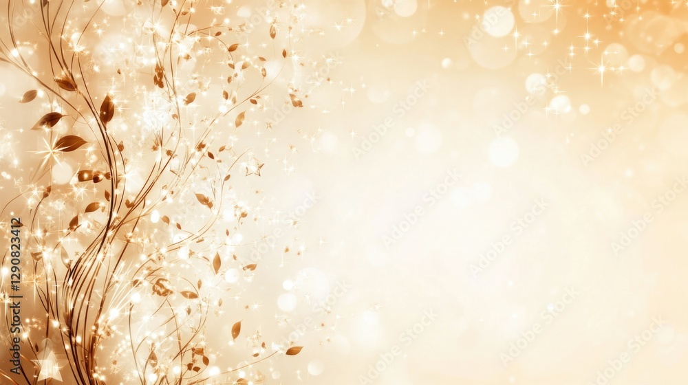 Obraz premium Golden abstract background with sparkling leaves and bokeh effect