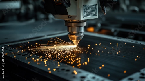 Precision laser-cutting machine working on metal sheets in an advanced engineering lab