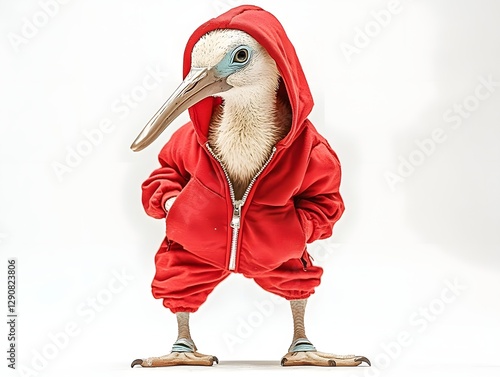 Amusing Hooded Birdcharacter in Red Jacket photo