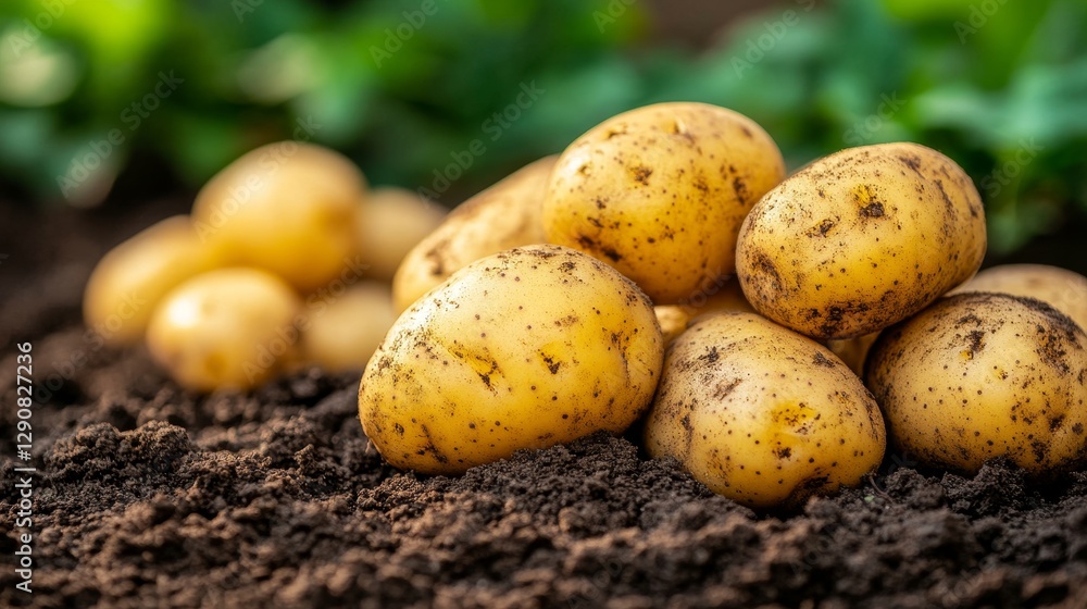Fresh Harvest Abundance Close Up of Organic Potatoes in Garden Bed, Ready for Cooking Fresh Harvest Abundance Close Up of Organic Potatoes in Garden Bed, Ready for Cooking