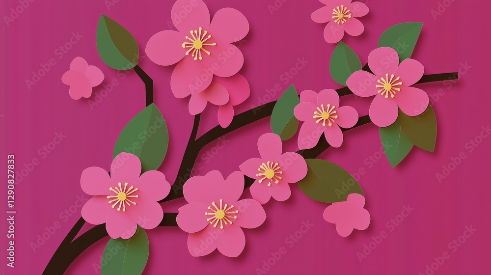 Delicate Pink Cherry Blossoms Blooming on a Dark Pink Background with a Playful Aesthetic
Delicate Pink Cherry Blossoms Blooming on a Dark Pink Background with a Playful Aesthetic