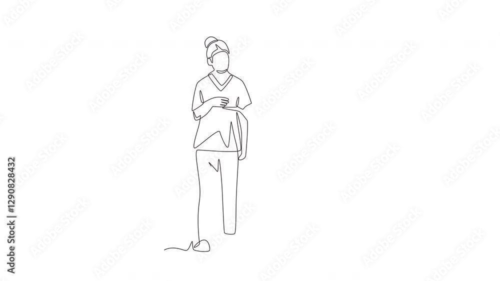 Animated two doctors are having a discussion while walking to the clinic. Walking into the clinic concept one-line drawing Animated two doctors are having a discussion while walking to the clinic. Walking into the clinic concept one-line drawing