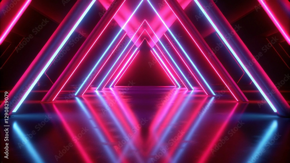 Fototapeta premium Video game scenes in purple and blue neon colors, 3d, games, arcade. 3d rendering of purple and blue abstract geometric background. Scene for advertising, technology, showcase, sport, business