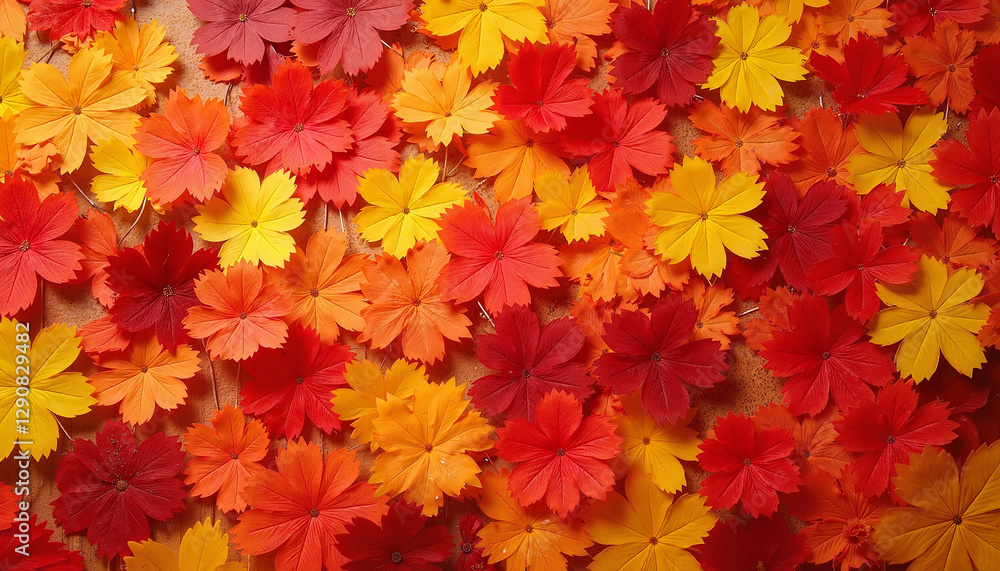 Autumn foliage background with cheerful vibe from vibrant red, orange, and yellow leaves Autumn foliage background with cheerful vibe from vibrant red, orange, and yellow leaves