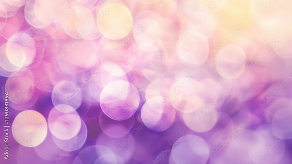 Fototapeta premium Soft bokeh background with purple and gold hues, ideal for design projects, invitations, and festive themes. Abstract texture with vibrant blurred lights.