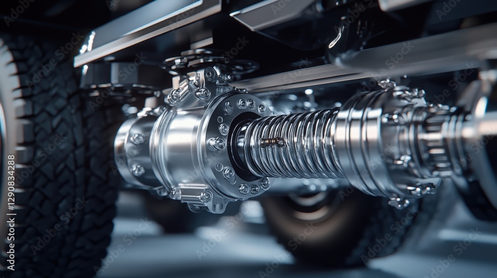 Fototapeta premium A detailed examination of the pneumatic system in a semi-truck axle, highlighting the complexity of air-powered components crucial for brake and suspension systems