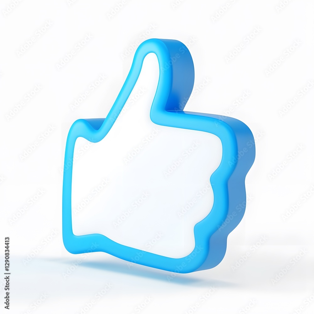 A three dimensional blue thumbs up rendered against white backdrop A three dimensional blue thumbs up rendered against white backdrop