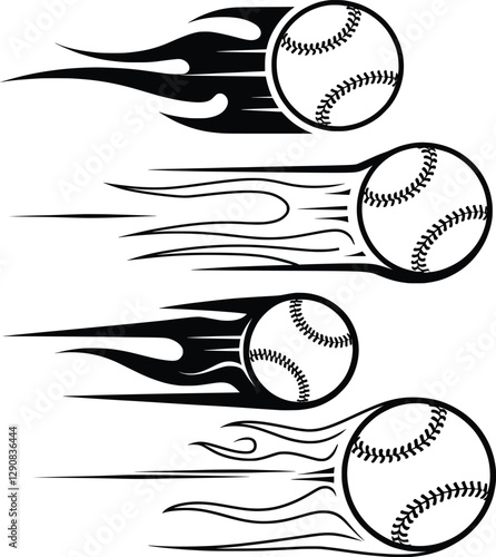 Flaming Baseball Vector Illustration, High-Speed Motion Graphics