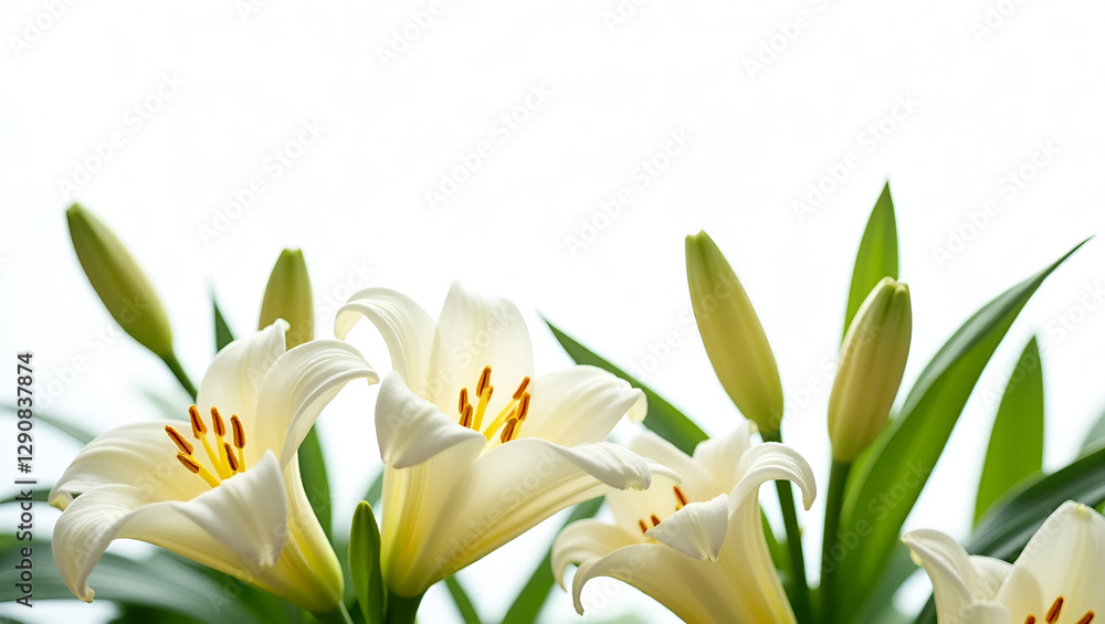 Fototapeta premium Elegant White Lilies in Full Bloom – High-Resolution Floral Photography.