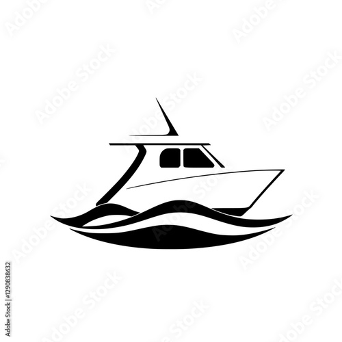 **Modern Yacht Silhouette: A Simplified Nautical Illustration with Waves**