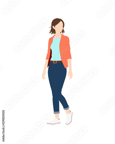 Flat vector people and illustration, woman with casual outfit