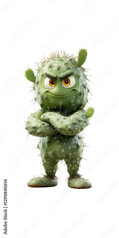 Grumpy Cactus Character, 3D Render of a Prickly Plant with Arms Crossed Grumpy Cactus Character, 3D Render of a Prickly Plant with Arms Crossed