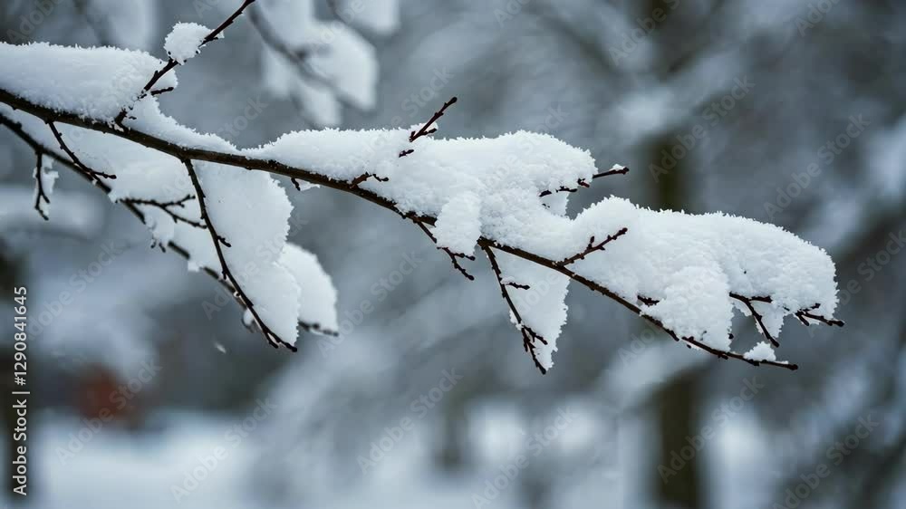 Snow covered branch highlighting winter's serene beauty Snow covered branch highlighting winter's serene beauty