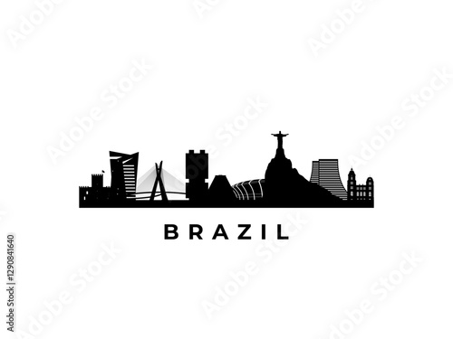 Vector Brazil skyline. Travel Brazil famous landmarks. Business and tourism concept for presentation, banner, web site.