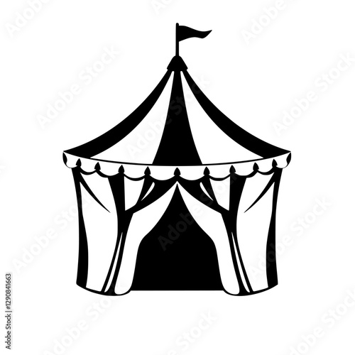 Black and white circus tent silhouette on white background