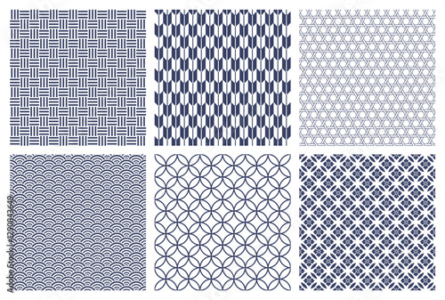Horizontally And Vertically Repeatable Vector Seamless Japanese Vintage  Patterns Set. 