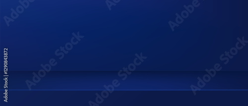 Background dark blue shelf studio, interior space room tabletop, vector illustration. Limbo countertop backdrop.