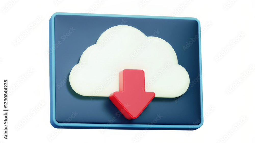 Cloud storage computing concept. Cloud download icon with an arrow pointing downwards on a blue background. Cloud storage computing concept. Cloud download icon with an arrow pointing downwards on a blue background.