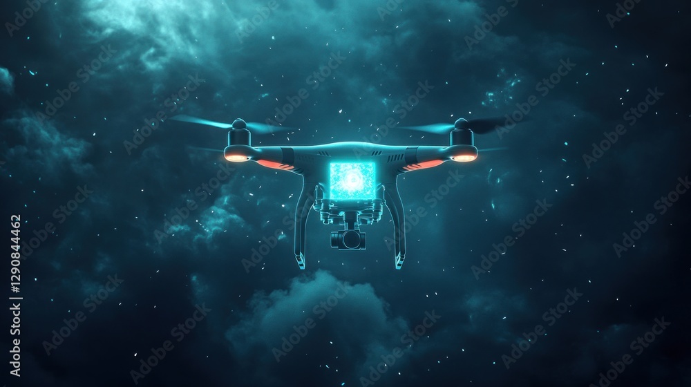 Obraz premium Drone Flight in Nebula Sky