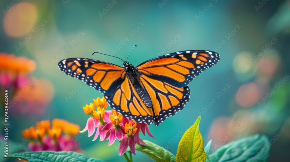 A monarch butterfly resting on a vibrant flower A monarch butterfly resting on a vibrant flower