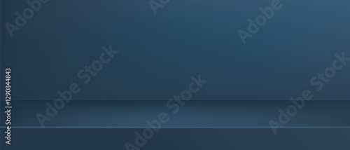 Background dark blue shelf studio, interior space room tabletop, vector illustration. Limbo countertop backdrop.