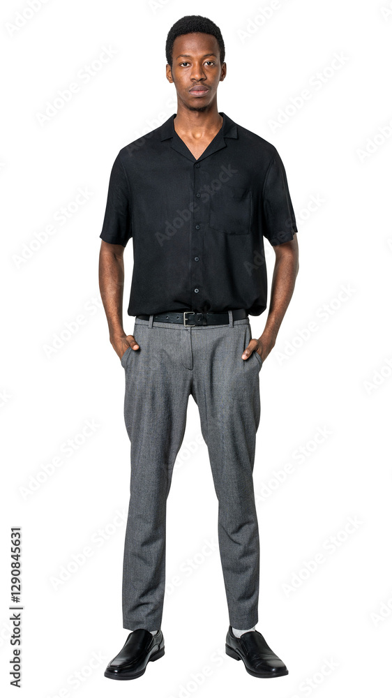 Man png mockup in black shirt casual wear full body Man png mockup in black shirt casual wear full body