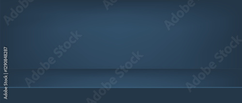 Background dark blue shelf studio, interior space room tabletop, vector illustration. Limbo countertop backdrop.