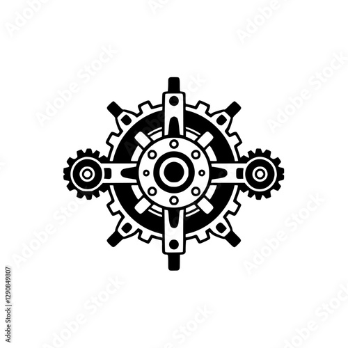 [Steampunk-style Machine Element Composition, Gear and Cogwheels, Black, White, Isolated]