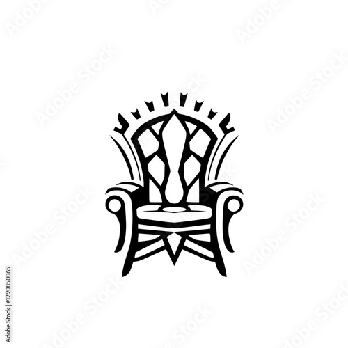 Regal throne illustration featuring a black and white line-art rendering of an ornate throne against a white background.
