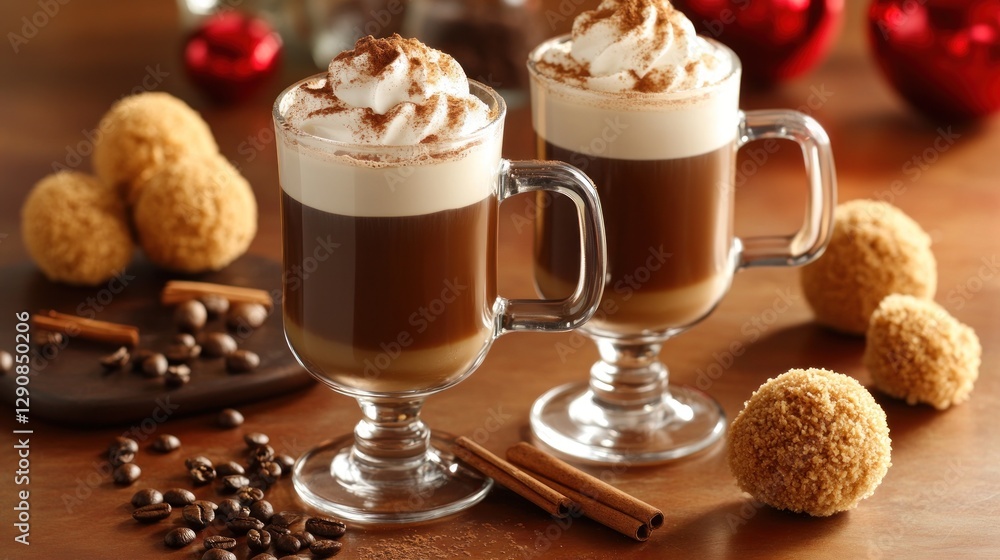 Festive Irish Coffee in Glass Cups Festive Irish Coffee in Glass Cups