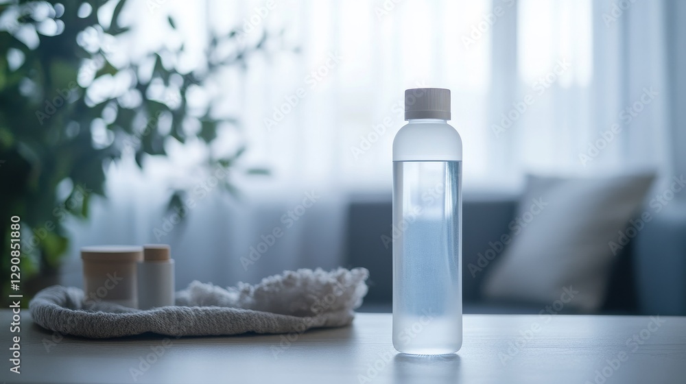 Stomach pain relief while seated, holding a warm water bottle on the abdomen. Featuring discomfort and care Stomach pain relief while seated, holding a warm water bottle on the abdomen. Featuring discomfort and care