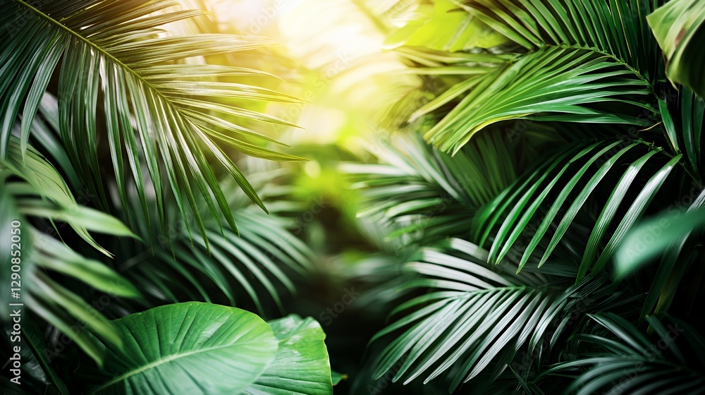Lush Green Tropical Foliage With Sunlight Lush Green Tropical Foliage With Sunlight