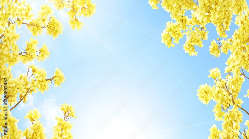 Bright Yellow Flowers and Blue Sky Background Bright Yellow Flowers and Blue Sky Background