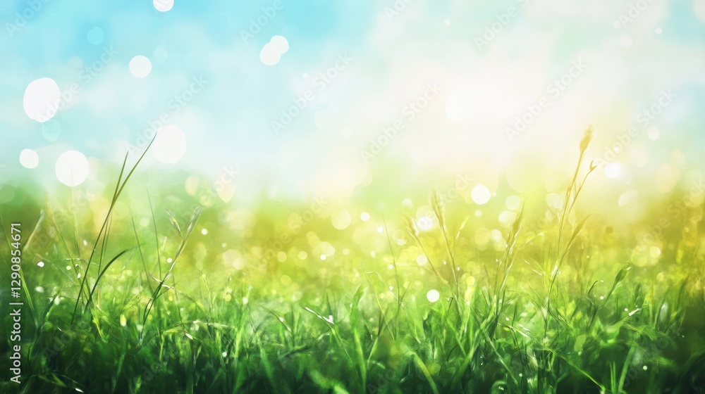 Lush green grass under a bright blue sky with bokeh effect, vibrant nature background, sunlit meadow landscape for spring and summer themes. Lush green grass under a bright blue sky with bokeh effect, vibrant nature background, sunlit meadow landscape for spring and summer themes.