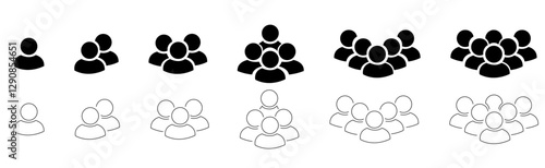 People group icon set. People black outline vector