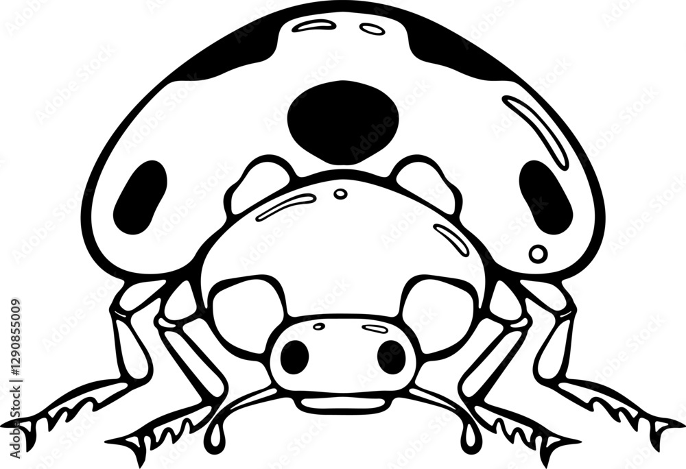 Fototapeta premium Ladybug spring, summer beetle front view. Vector illustration in hand drawn sketch doodle style. Line art graphic cute insect isolated on white for coloring book, print