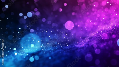 Purple and blue bokeh background with flying particles