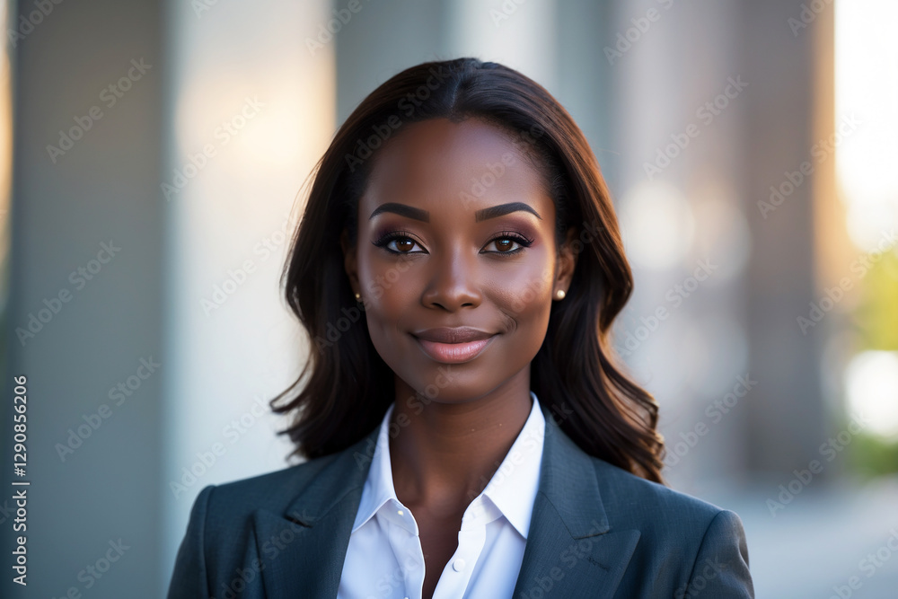 A dark-skinned professional businesswoman outdoors A dark-skinned professional businesswoman outdoors