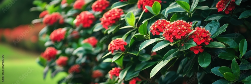 Ixora Blossom: Vibrant Red Corsage of Blooming Botanical Ixora Bush with Clipping Path Ixora Blossom: Vibrant Red Corsage of Blooming Botanical Ixora Bush with Clipping Path