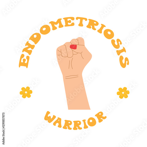 Endometriosis warrior lettering design. Support women with endometriosis. Raise awareness about uterus disabling disease. Vector design for sticker, poster, social media, t shirt.