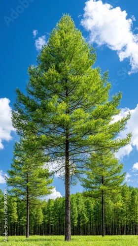 Lush Green Coniferous Tree Against A Blue Sky