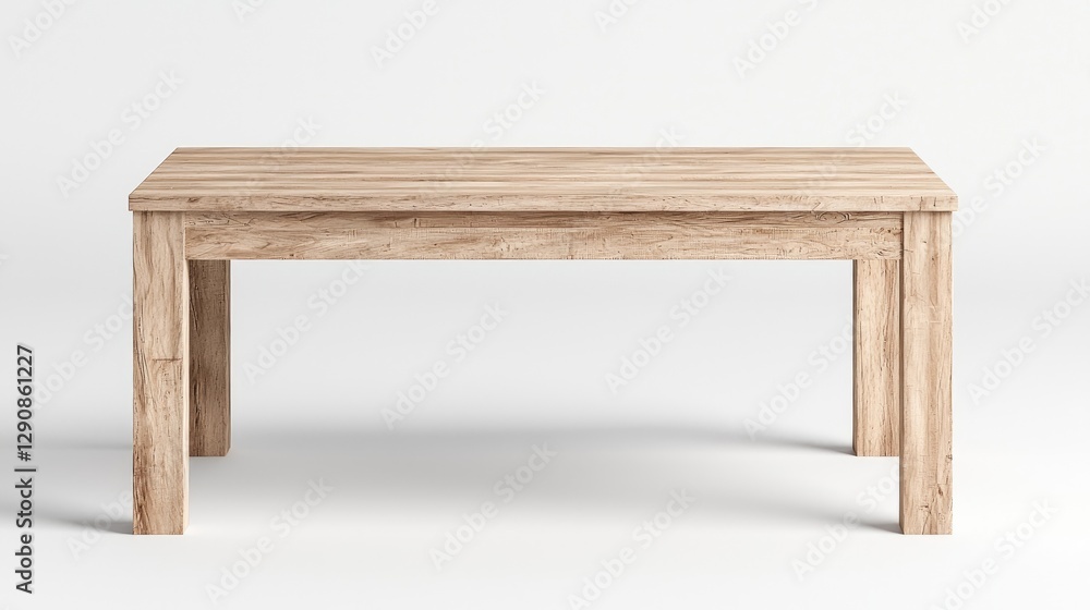 Light Brown Wooden Dining Table Against White Background Light Brown Wooden Dining Table Against White Background