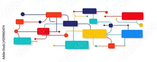 project collaboration timeline concept. Colorful flowchart design with various shapes and connections.