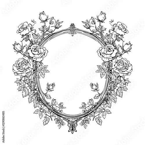 Floral elegant oval frame crest wreath wedding monogram 