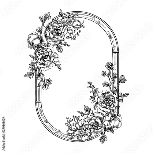Floral elegant oval frame crest wreath wedding monogram 