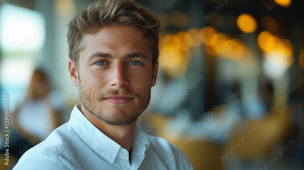 Obraz premium Young professional exuding confidence, embodying ambition and focus in a modern workspace.